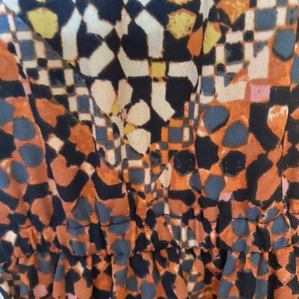 Lauren Conrad Pleated Abstract Mosaic Print Shift Dress  XXL, Peachy Orange - Picture 3 of 9